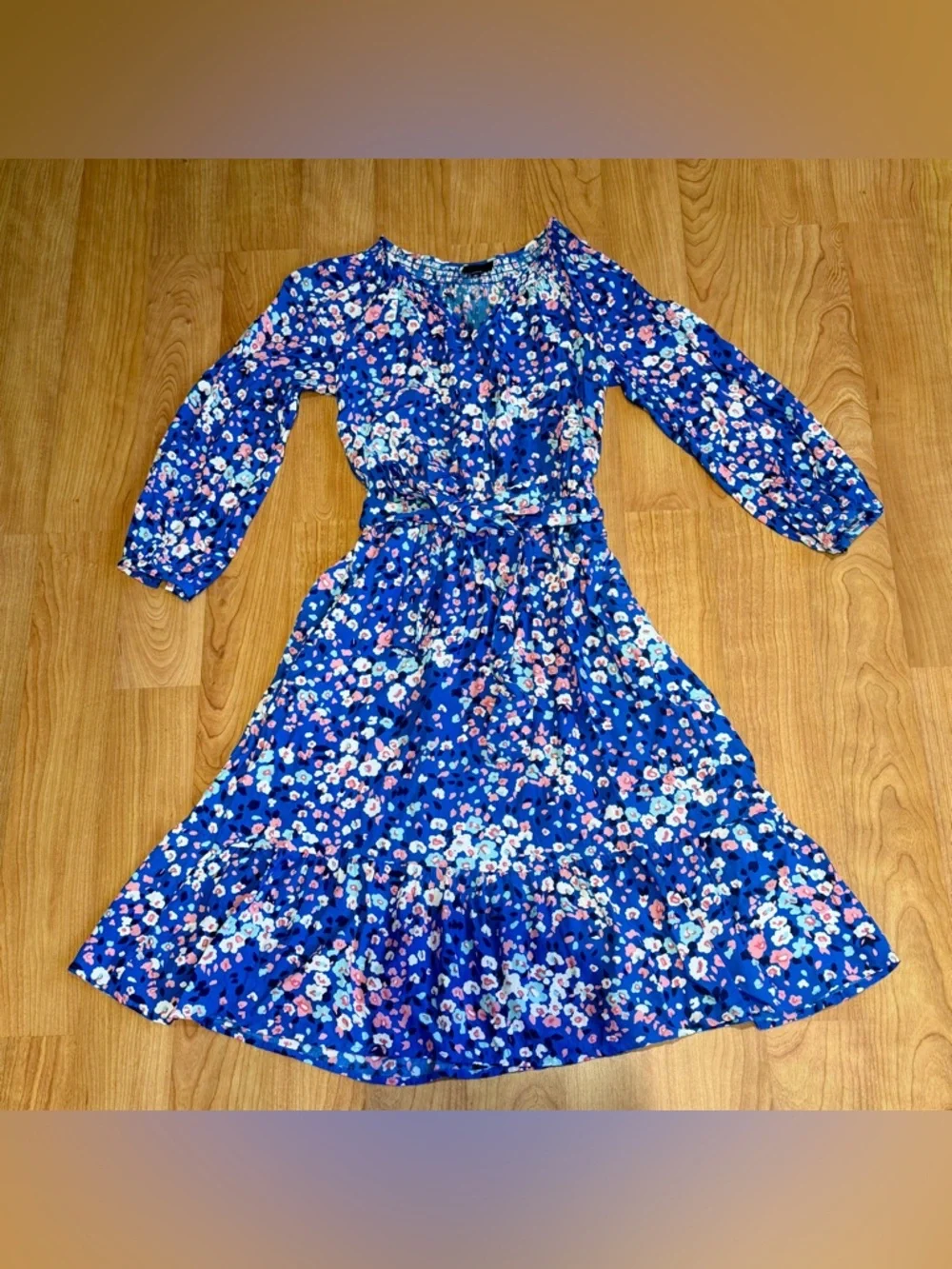 Talbot Women’s Blue Fit & Flare Floating Floral Pattern Midi Dress Size XS - Picture 4 of 11